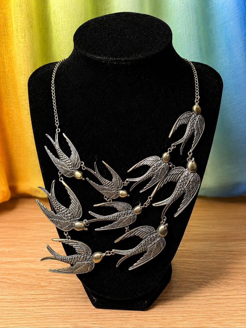 Swallow Pendant Statement Necklace in Antique Brass - Women Jewelry